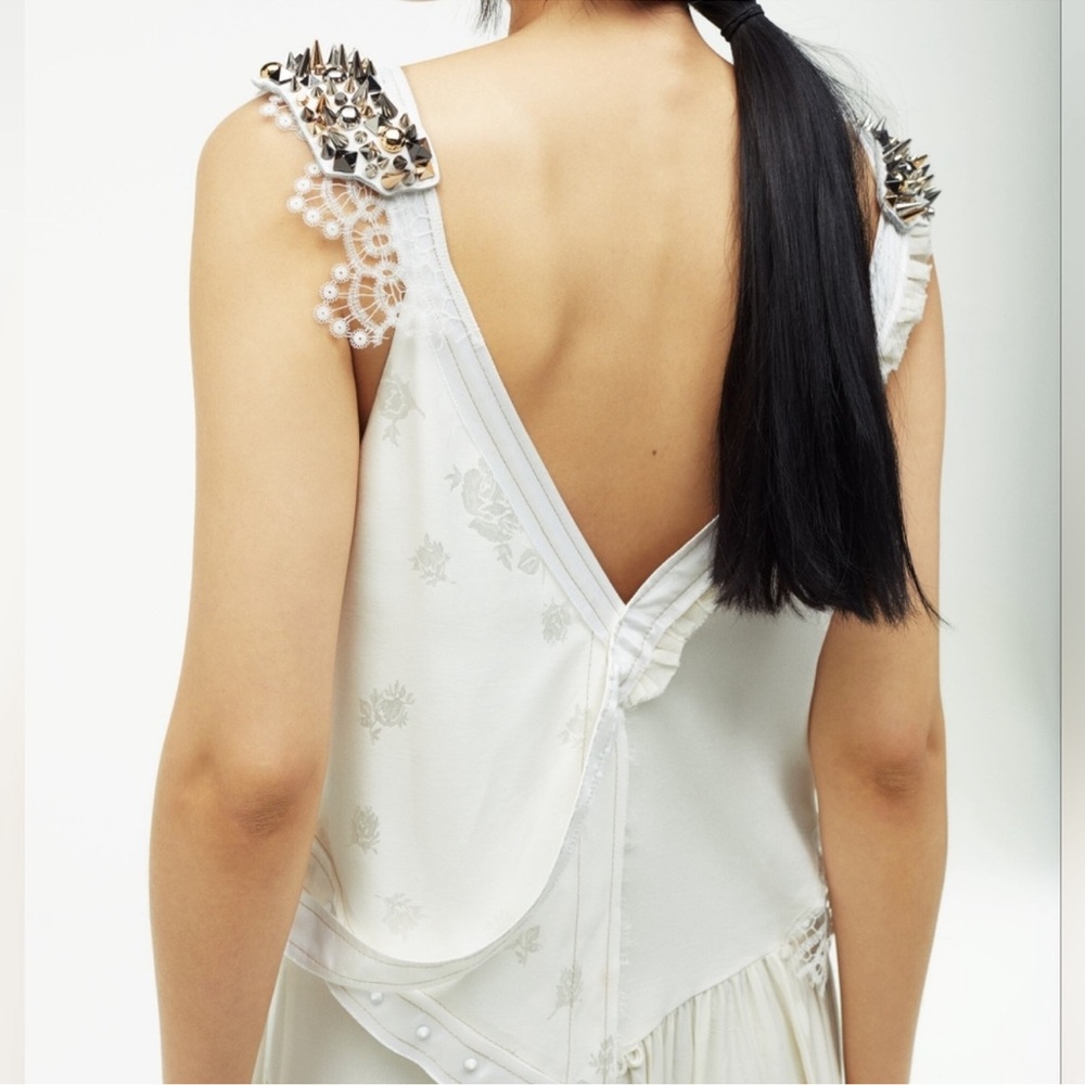 Zara Atelier Oyster White Draped Midi Dress - Elegant Edgy Evening Wear - Picture 5 of 12